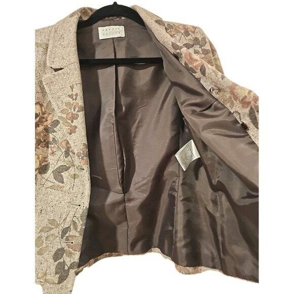 Precis Petite Silk Wool Tweed Blazer Women 12 Beige Floral Professional Career - Picture 5 of 12